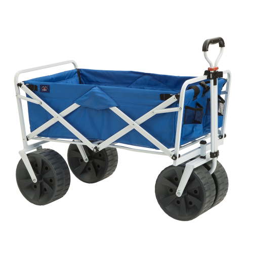 Mac Sports Compact Foldable All-Terrain Outdoor Beach Utility Wagon with Sand Wheels, Blue