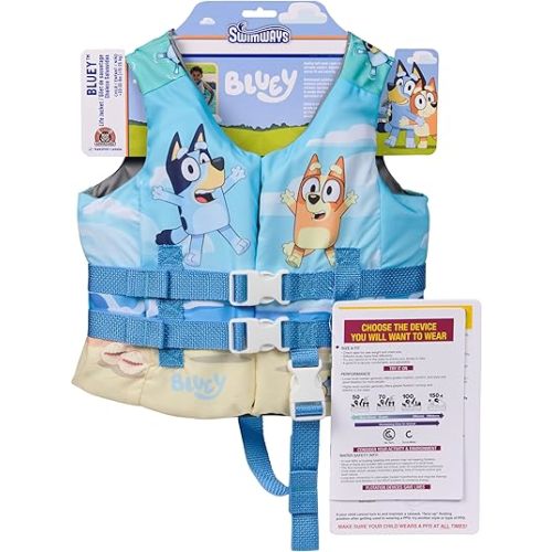 SwimWays Bluey Life Jacket, US Coast Guard Approved Kids Swim Vest, 33-55 lbs, Bluey
