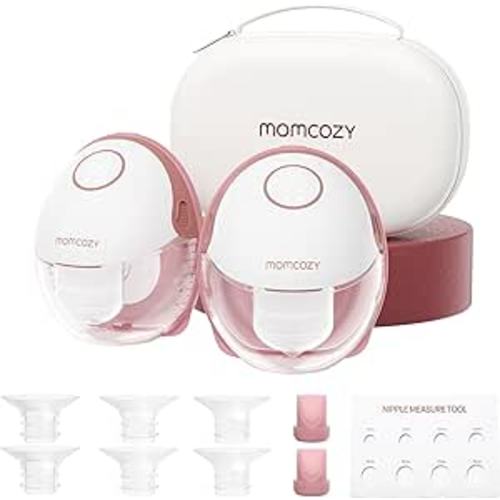 Momcozy Breast Pump Hands Free Mobile Style | M6, Wearable Breastfeeding Electric Breast Pump Ideal Rhythm More Milk, DoubleFit Flange More Fit & Discreet with 3 Modes 9 Levels, 24mm - 2 Pack Cozy Red