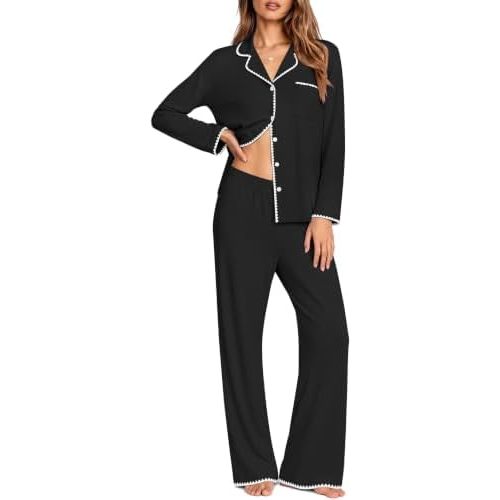 Ekouaer Pajamas for Women Set Long Sleeve Lounge Set Soft Button Down Pjs