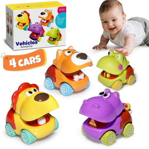 Toys for 1 Year Old, Baby Toys, 4 Pull Back Cars for Toddler, Animal Car Toy 12-18 Months, Learning Toys for Toddlers 1 3, Baby Toy Car for 1-3 Year Old Birthday Gifts