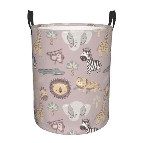 Honeii Safari Animals Print Laundry Hamper Basket,Baby Nursery Woven Storage Basket for Toys Bin,Pillows,Blankets,Clothes-