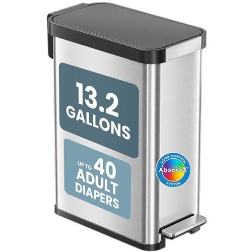 Patented 13 Gallon STEP Adult Diaper Pail w/ Odor Filter, Fits Kitchen Bags