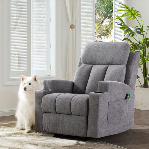Red Barrel Studio® Myria 33.07" W Friendly Fabric Upholstered Manual Vibration Massage Recliner Chair with Dual Cup Holders & Heating & Massage Remote & Reviews | Wayfair