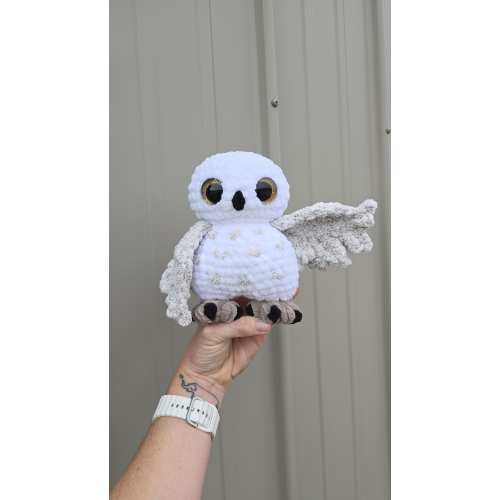 Handmade Snowy Owl Plushie - Crochet Chenille Stuffed Owl