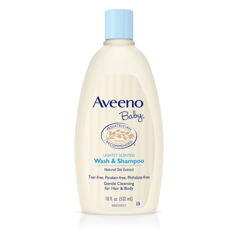 Aveeno Baby Daily Moisture Bath Body Wash & Shampoo, Liquid Soap, Oat Extract, 18 fl oz