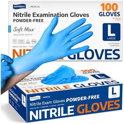 Medical Soft Max™ Nitrile Exam Gloves, 100 Count Latex-Free Powder-Free Non-Sterile Food Safe Disposable Glove, Blue