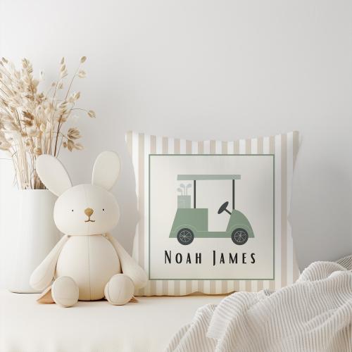 Personalized golf nursery pillow with name vintage golf decor boy room stripes pillow