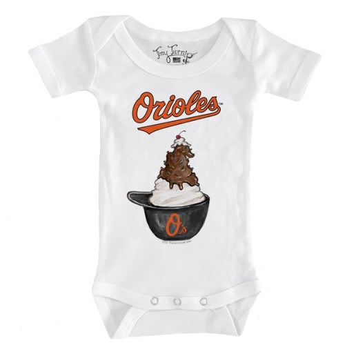 Infant Baltimore Orioles Tiny Turnip White Sundae Helmet Bodysuit