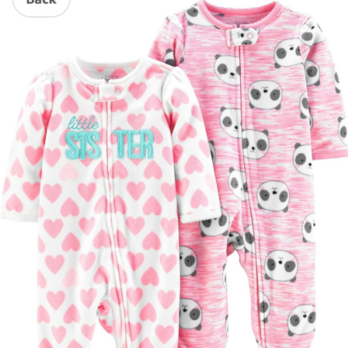 Simple Joys by Carter's Baby Girls' Cotton and Fleece Footed Sleep and Play, Pack of 2