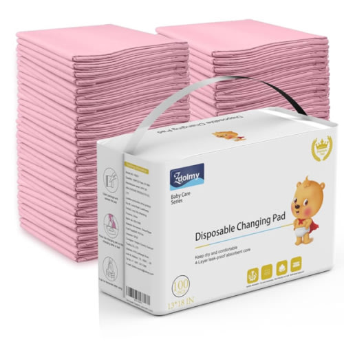 Disposable Changing Pad (100 Pack), Baby Incontinence Changing Pads Diaper UnderPads, Super Soft, Ultra Absorbent & Waterproof, Covers Any Surface for Baby Diaper Changes, 18 x 13inch (Pink)