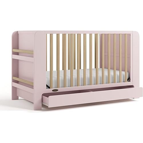 Graco Read-with-Me 4-in-1 Convertible Crib with Drawer - GREENGUARD Gold Certified Converts to Toddler Bed, Daybed, and Functional Bookshelves (Blush and Driftwood)