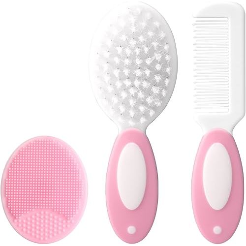Baby Grooming Set，Baby Health Care Set Baby Brush Soft Bristles 3 Piece Baby Care Set Baby Hair Brush and Comb Set Baby Hair Brush Baby Comb Silicone Baby Cradle Cap Brush Set