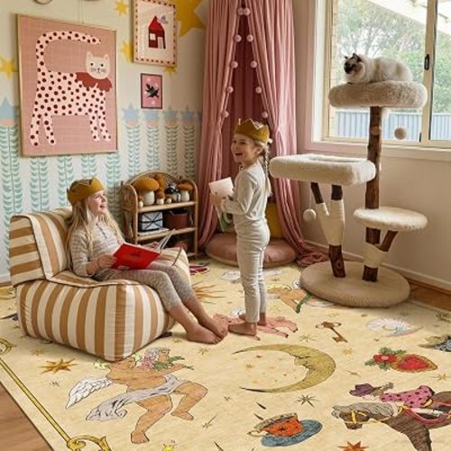 6x9 Celestial Sun Moon Unique Fresh Butter Yellow Soft Washable Area Rug