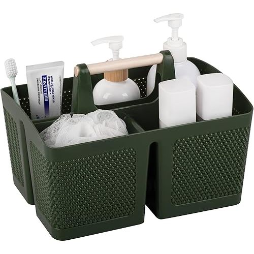 rejomiik Portable Shower Caddy Basket Plastic Cleaning Caddy Organizer Storage Tote with Handle for Bathroom, College, Dorm Room Essentials, Dark Green