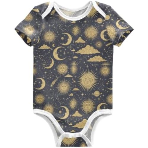 Baby Bodysuits Short Sleeve Sun Astrology Moons Stars Unisex Baby Onesie Cotton Clothes