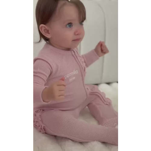 Embroidered Bamboo Waffle Zipper Ruffle Footies | In Bloom