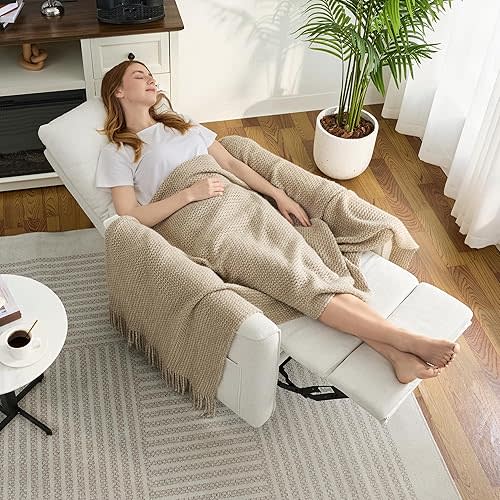 Erdoru Power Swivel Rocker Recliner,Fabric Glider Recliner Nursery Chair,Small Rocking Chair,Single Reclining Sofa with Lumbar Support,USB&Type-C Ports,Living Room Home Threater Seat, Ivory White