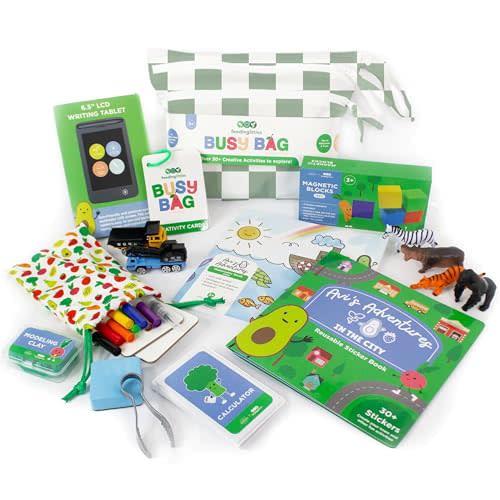 BapronBaby Feeding Littles Busy Bag (Sage Checkerboard) - Toddler Travel Activity Kit, Restaurant Activity Kit for Independent and Family-Wide Play, Age 3+