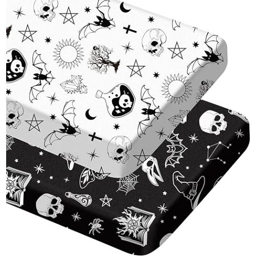 2 Pcs Gothic Crib Sheet Set 52 x 28 x 8 Inches Baby Sheet Newborn Bedding Nursery Crib Sheets for Girl Boys Baby Gifts for Toddler Mattresses