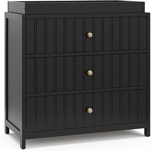Graco Teddi 3 Drawer Chest with Changing Table Topper (Black) – GREENGUARD Gold Certified, Interlocking Drawer System, Pre-Installed Drawer Tracks for Easier Assembly