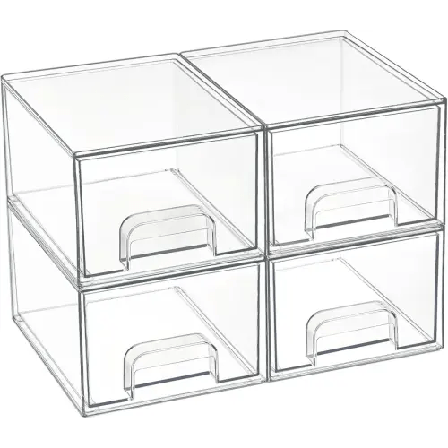 Vtopmart 4 Pack Small Clear Stackable Storage Drawers,Acrylic Bathroom Makeup Organizer,Plastic Storage Bins For Vanity, Undersink, Kitchen Cabinets, Pantry, Home Organization