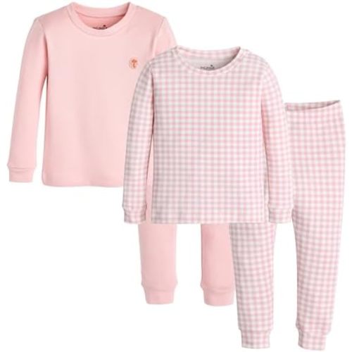 moimoln Baby Toddler Pajama Set Snug-Fit Cotton Modal Sleepwear, Leopard, Check & Solid Mix (6M-8Y, 1/2 Pack)