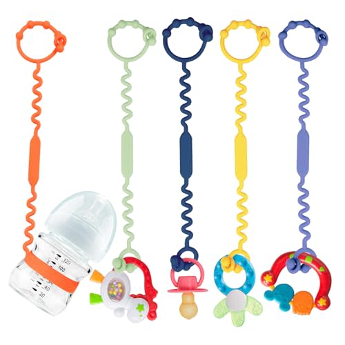 Toy Straps for Baby, Silicone Toy Straps for Stroller, Toy Safety Straps for Teether Toy, Pacifier, Sippy Cup Straps, Adjustable Toy Holder for Stroller, High Chair - BPA Free (A-multi-5pk)