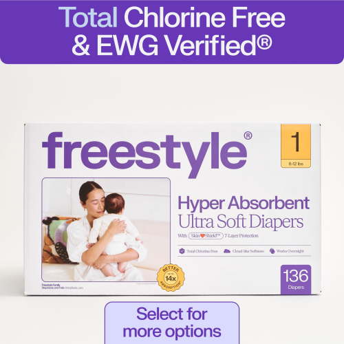 (2 pack) Freestyle Total Chlorine Free 14x Better Absorption Hypoallergenic EWG Verified® Baby Diapers, Size 1 (6-12 lbs), 68 Count