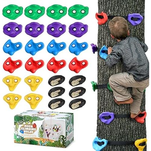 TOPNEW 20 Ninja Tree Climbing Holds for Kids Climber, Adult Climbing Rocks with 6 Ratchet Straps for Outdoor Ninja Warrior Obstacle Course Training