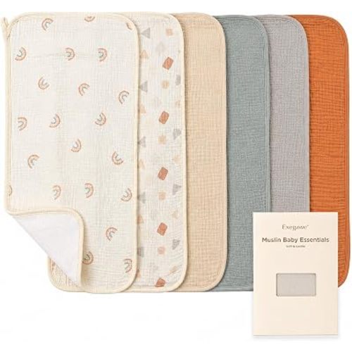 Exegawe Baby Muslin Burp Cloths 6 Pack, 20 x 11 in(Geometric Rainbow Set)