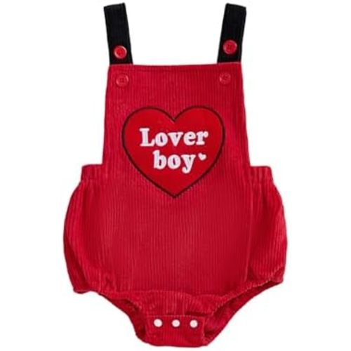Lamuusaa Newborn Baby Boy Valentines Day Outfit Lover Boy Embroidery Romper Sleeveless Backless Bodysuit Jumpsuit 0-18M