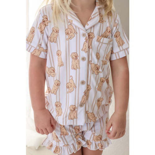 Two Piece Short Bamboo Lounge Set in Ruff Life | Caden Lane