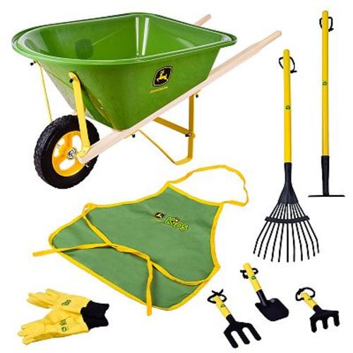 Sunny Days Entertainment John Deere Wheelbarrow and 8-Piece Garden Set