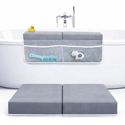 Rylor Premium Baby Bath Kneeler Mat & Elbow Rest Pad Set – Comfortable Bath Kneeler and Elbow Kneeling Rest Pad for Parents, Extra Long 26'', 2.4'' Thick, Non-Slip Support for Easy Bath Time (Grey)