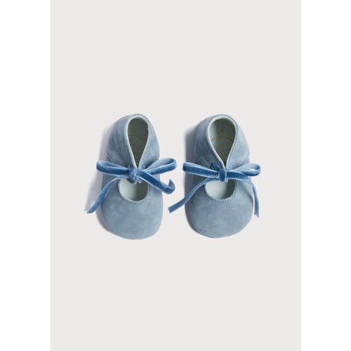 Suede Velvet Ribbon Pram Shoes in Blue (17-21 EU)