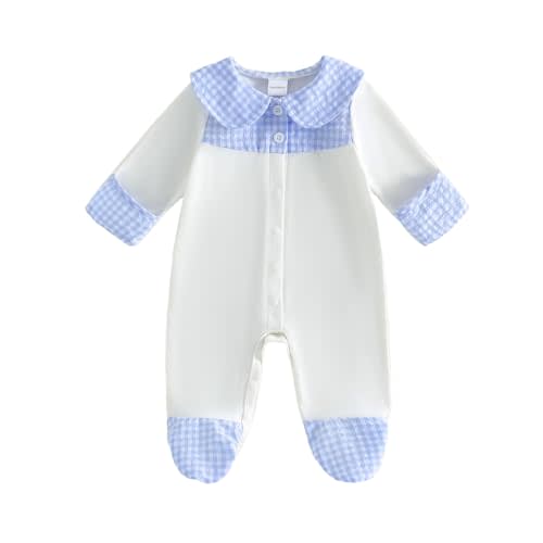 Baby Boy Girl Outfits Newborn Infant Plaid Gingham Button Down Cotton Romper Jumpsuits One-Piece Footies Clothes