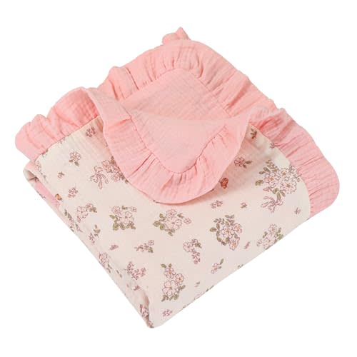 Muslin Toddler Blanket 43"x43" - 100% Cotton Super Soft Crib Blanket for Baby, Infant, Toddler & Baby Girl,Lightweight Nursing Cover & Breathable Stroller Blanket,Floral Design (Pink)