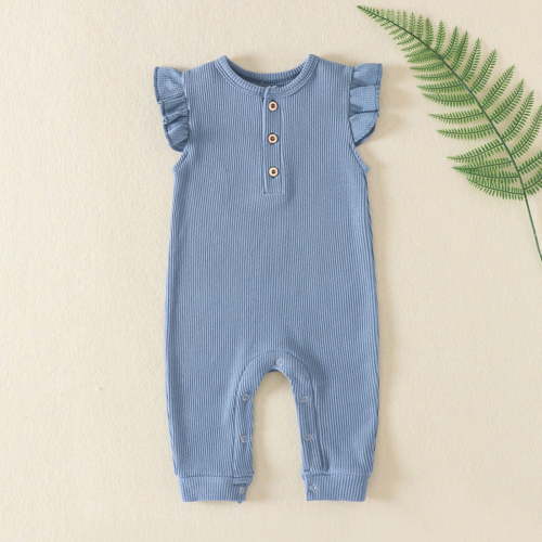 Baby Boy Girl Solid Romper Ruffle Short Sleeve Jumpsuits Clothes
