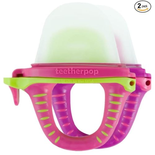 Fillable Freezable Teethers for Babies - Breastmilk Teether with Spill-Proof Sippy Slits – Teething Popsicle for Baby, Liquids & Purées, Cooling Teething Relief Feeder Pacifier - Pink Set