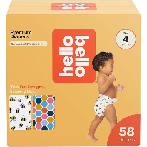 Hello Bello Premium Diapers Size 4 (22-37lbs), Busy Bees & Hive Five Designs, 58ct Club Box
