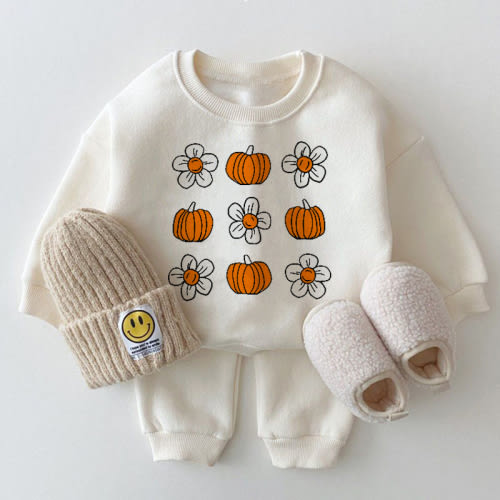 Baby Pumpkin Flower White Sweatshirt 2-piece Set