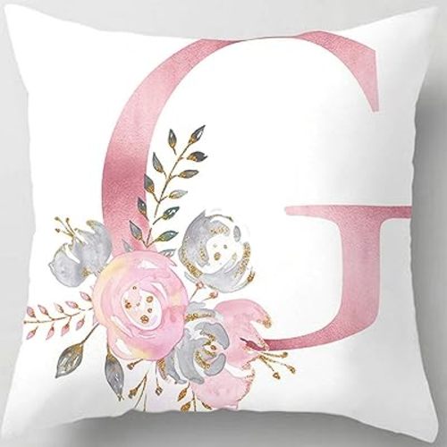 Pink Throw Pillow Covers Cute Alphabet Decorative Cushion Covers Square Letter Throw Pillows Protectors for Sofa Couch Bedroom Chair Home Decor 18 x 18 Inch(G)