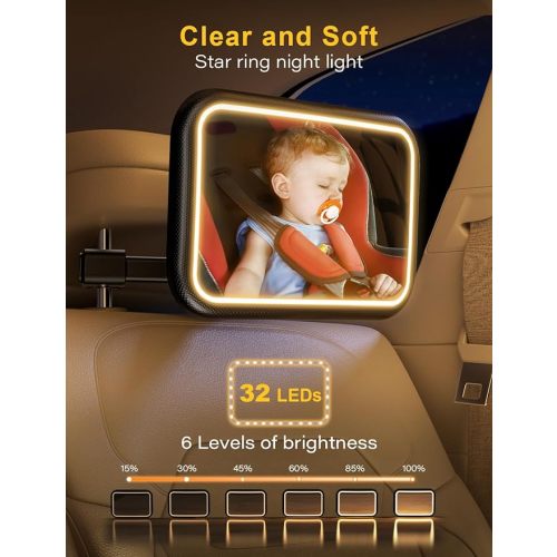 Baby Car Mirror With Light & Remote Control, Baby Mirror for Car Seat Rear Facing Stable Hook Clip, Car Seat Mirror for Baby Rear Facing, Crystal Clear ShatterProof, Long Lasting Battery