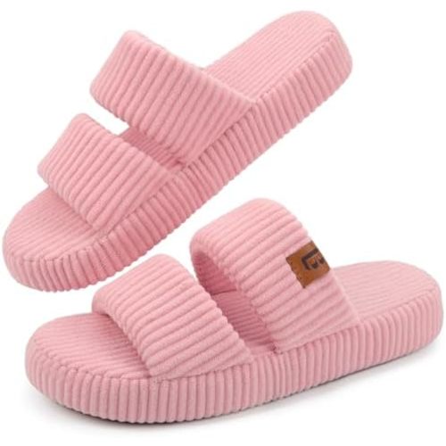 LongBay Slippers for Women Memory Foam Open Toe Slide Indoor House Shoes Slip On Bedroom Comfy Gift