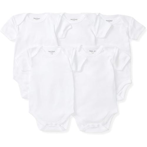 Burt's Bees Baby Unisex Bodysuits, Short Sleeve Organic Sleepwear, 5-Pack | Essential baby bodysuit pack featuring an easy-on and off lap-shoulder neck design for stress-free daily outfitting