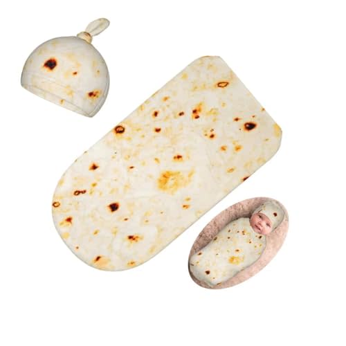 Qiankang Funny Burrito Newborn Swaddling Blanket Beanie Hat Sets Soft Baby Receiving Tortilla Blanket Soft Sleeping Bag New Born Soft Sleep Sacks for Boys Girls
