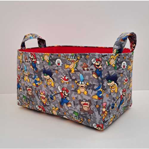 Mario storage basket, Fabric organizer bin container, Video game caddy
