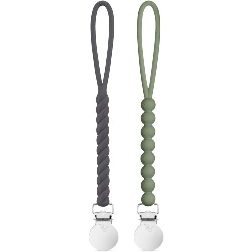 Ryan & Rose Cutie Clip 2 Pack - Pacifier Clip Holder Silicone (Roper-Smoke/Judy-Ivy)