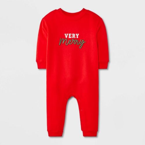 Baby Christmas Holiday Very Merry Sweatshirt Romper - Cat & Jack™ Red
